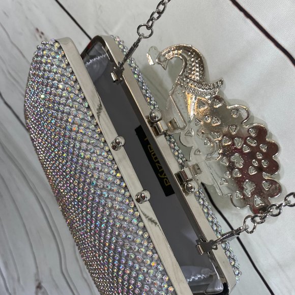Fawziya Designer Rhinestone Peacock Glamour Shoulder Handbag ~ NWOT - Picture 4 of 13